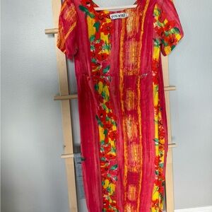 Vintage JAMS World Vibrant Red and Yellow Midi Dress
